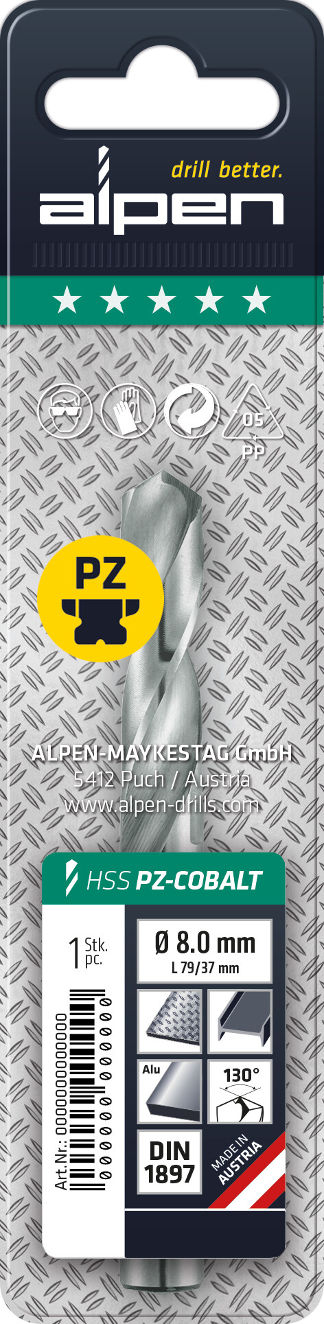 HSS Cobalt Spiralbohrer,
extra kurz,
DIN 1897 PZ