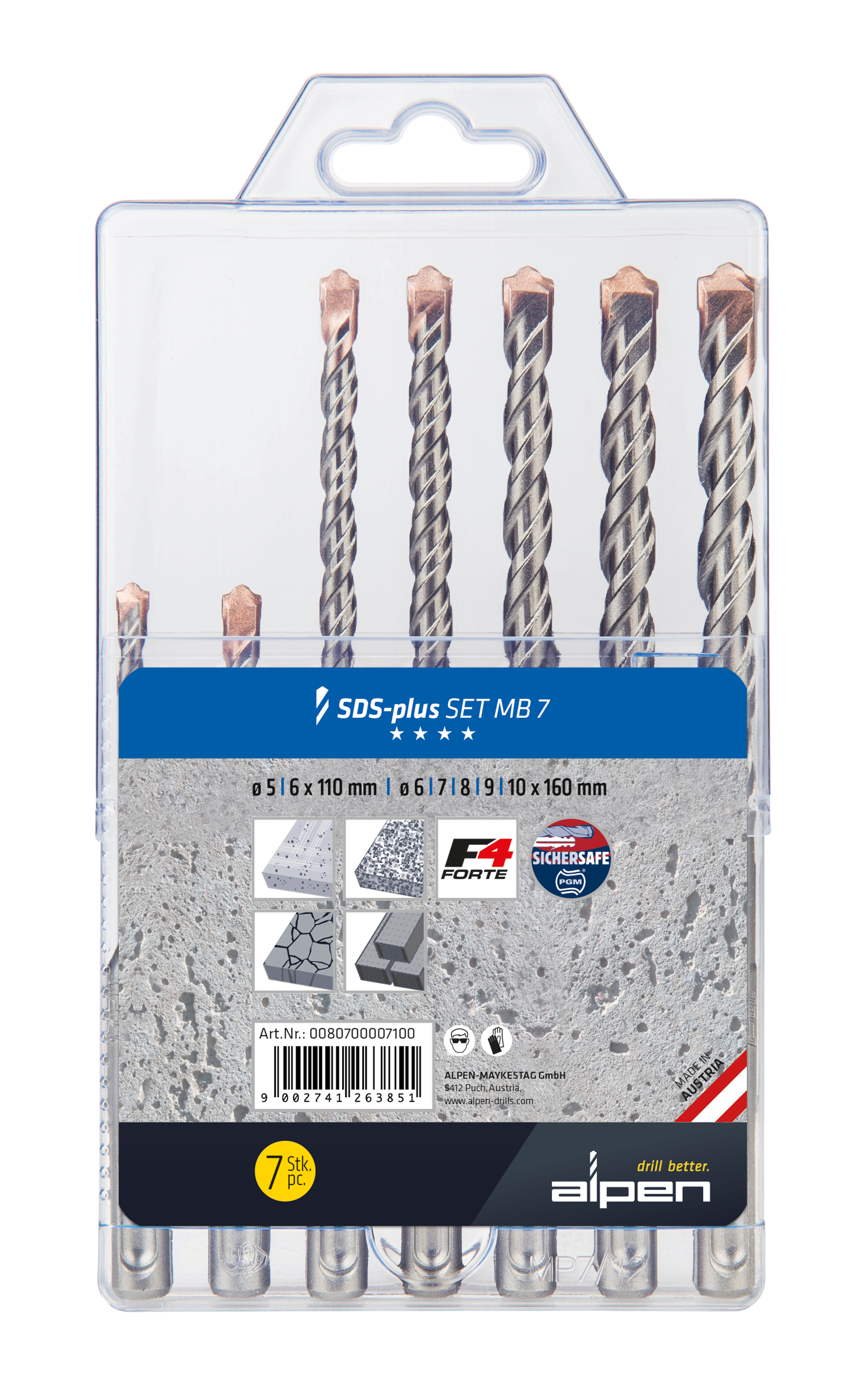 „F4“, SDS-plus Hammerbohrer, 2 Schneiden, L2=250 - SET